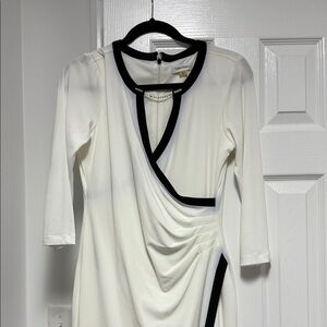 Calvin Klein Cream and Black Long Sleeve Dress
